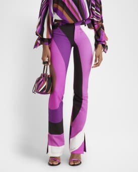 Abstract-Print Bootcut-Leg Slit-Hem Trousers