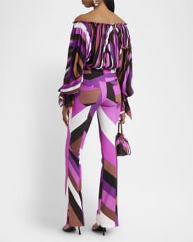 Abstract-Print Bootcut-Leg Slit-Hem Trousers