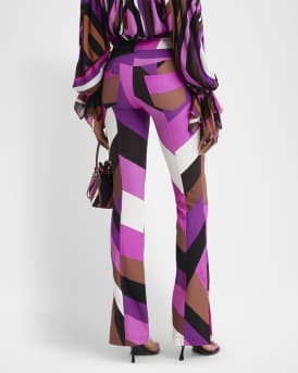 Abstract-Print Bootcut-Leg Slit-Hem Trousers