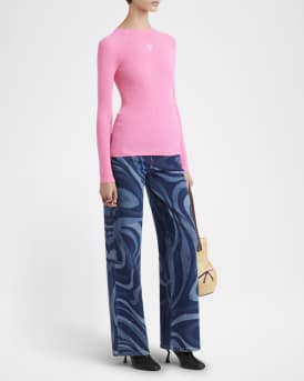 Fine Wool-Lycra Vanise Rib Long-Sleeve Top