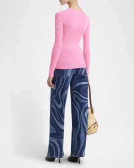 Fine Wool-Lycra Vanise Rib Long-Sleeve Top