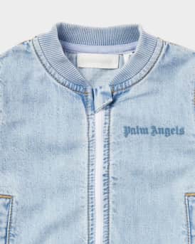 Boy's Striped-Trim Logo-Print Chambray Jacket, Size 3M-3