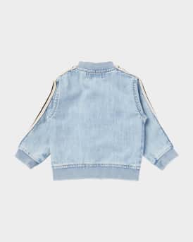 Boy's Striped-Trim Logo-Print Chambray Jacket, Size 3M-3