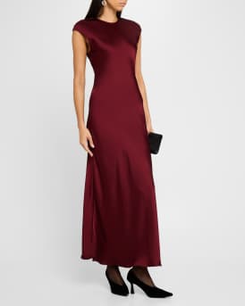 Cap-Sleeve Bias Viscose Satin Maxi Dress