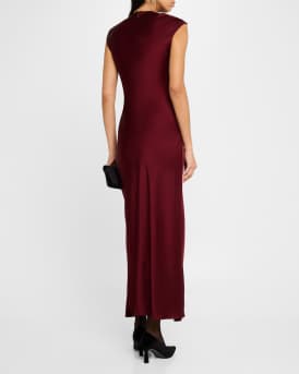 Cap-Sleeve Bias Viscose Satin Maxi Dress