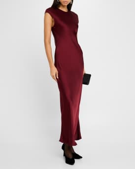 Cap-Sleeve Bias Viscose Satin Maxi Dress