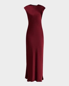 Cap-Sleeve Bias Viscose Satin Maxi Dress