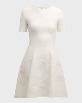 Short-Sleeve Orchid Jacquard Fit-&-Flare Mini Dress