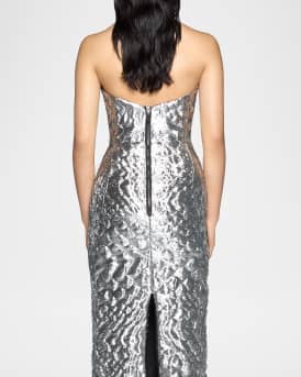 Requiem Strapless Ruffle Metallic Midi Dress