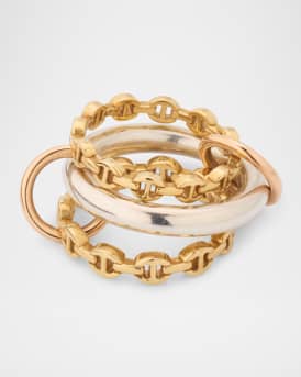 x HOORSENBUHS 18K Yellow Gold and Sterling Silver Microdame Link Stacked Rings