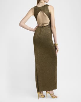 Metallic Knit Open-Back Slit Maxi Dress