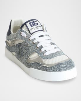 Men's Mesh and Leather Low-Top Sneakers