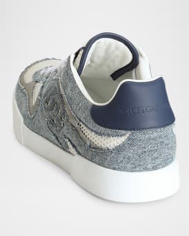 Men's Mesh and Leather Low-Top Sneakers
