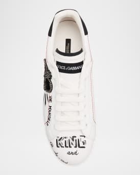 Men's Portofino Printed Leather Sneakers with Patch