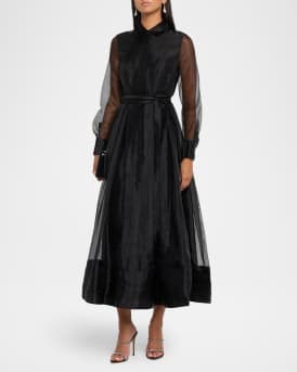 Montgomery Pleated Organza Maxi Shirtdress