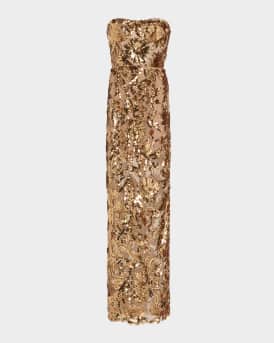 Dahlia Strapless Floral Sequin Column Gown
