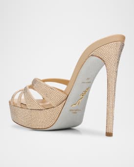 Satin Strass Platform Stiletto Slide Sandals