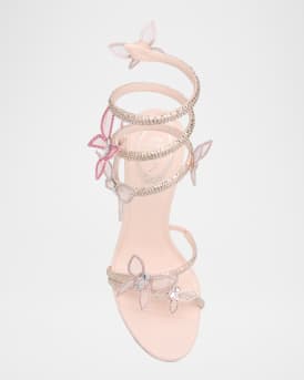 Margot Crystal Butterflies Ankle-Wrap Sandals