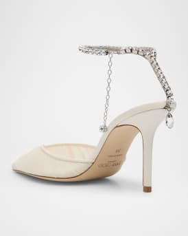 Saeda Ruched Crystal Ankle-Strap Pumps