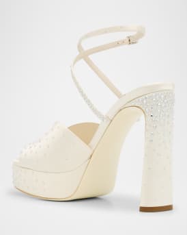 Karli Satin Crystal Ankle-Strap Platform Sandals