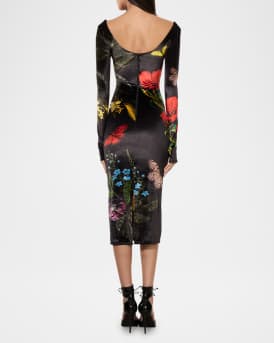 In The Wind Floral Delora Scoop-Neck Velvet Midi Dress