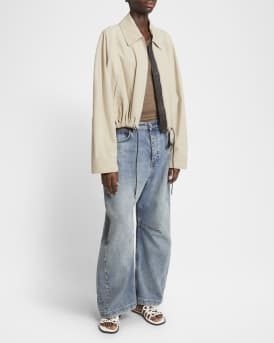 Cropped Zip Up Drawstring Balloon Jacket