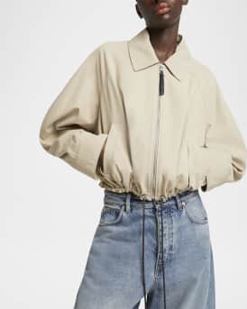 Cropped Zip Up Drawstring Balloon Jacket