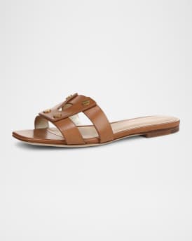 Via Leather Flat Slide Sandals