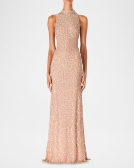 Juno Crystal Mock-Neck Sleeveless Gown