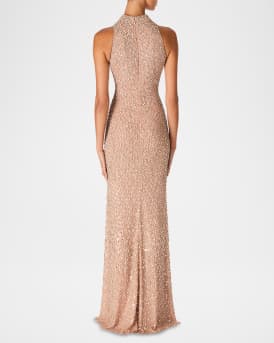 Juno Crystal Mock-Neck Sleeveless Gown