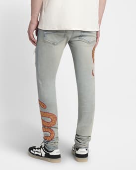 Men's Snake Applique Skinny Jeans