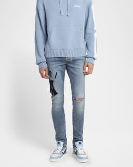 Men's Suede Applique Skinny Jeans