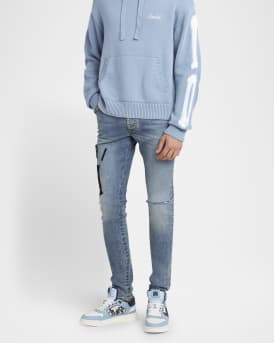 Men's Suede Applique Skinny Jeans