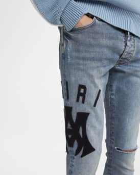 Men's Suede Applique Skinny Jeans