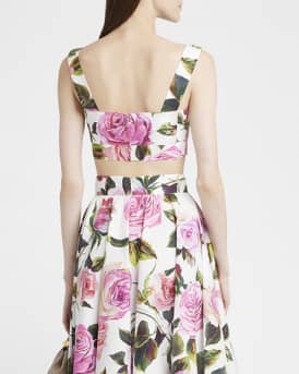 Rose Square-Neck Cotton Crop Top