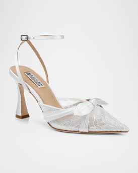 Josie Silk Lace Bow Ankle-Strap Pumps