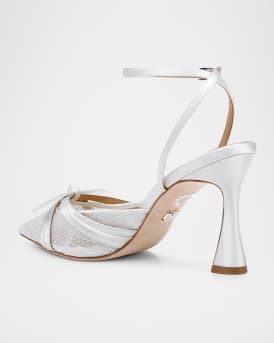 Josie Silk Lace Bow Ankle-Strap Pumps