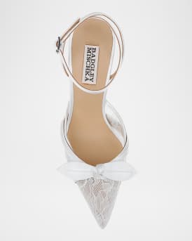 Josie Silk Lace Bow Ankle-Strap Pumps