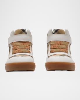 Kid's Sheldon Check Cotton and Leather High-Top Sneakers, Toddler/Kids