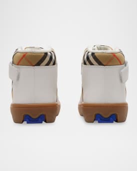 Kid's Sheldon Check Cotton and Leather High-Top Sneakers, Toddler/Kids