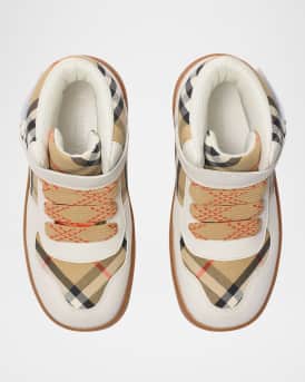 Kid's Sheldon Check Cotton and Leather High-Top Sneakers, Toddler/Kids