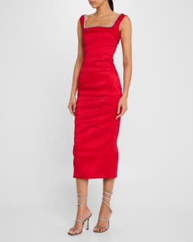 Onyx Crystal Sleeveless Draped Midi Dress