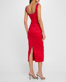 Onyx Crystal Sleeveless Draped Midi Dress