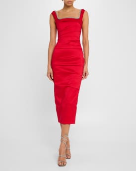 Onyx Crystal Sleeveless Draped Midi Dress