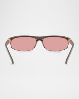 A02S Semi-Rimless Oval Plastic Sunglasses
