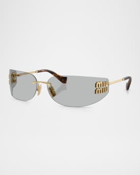 Rimless Logo Metal Rectangle Sunglasses