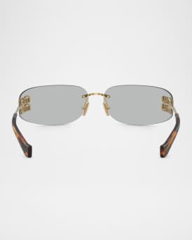 Rimless Logo Metal Rectangle Sunglasses