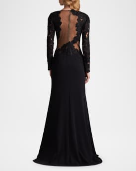 Embroidered Floral Illusion Gown