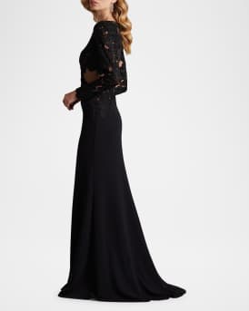 Embroidered Floral Illusion Gown