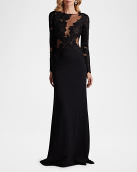 Embroidered Floral Illusion Gown